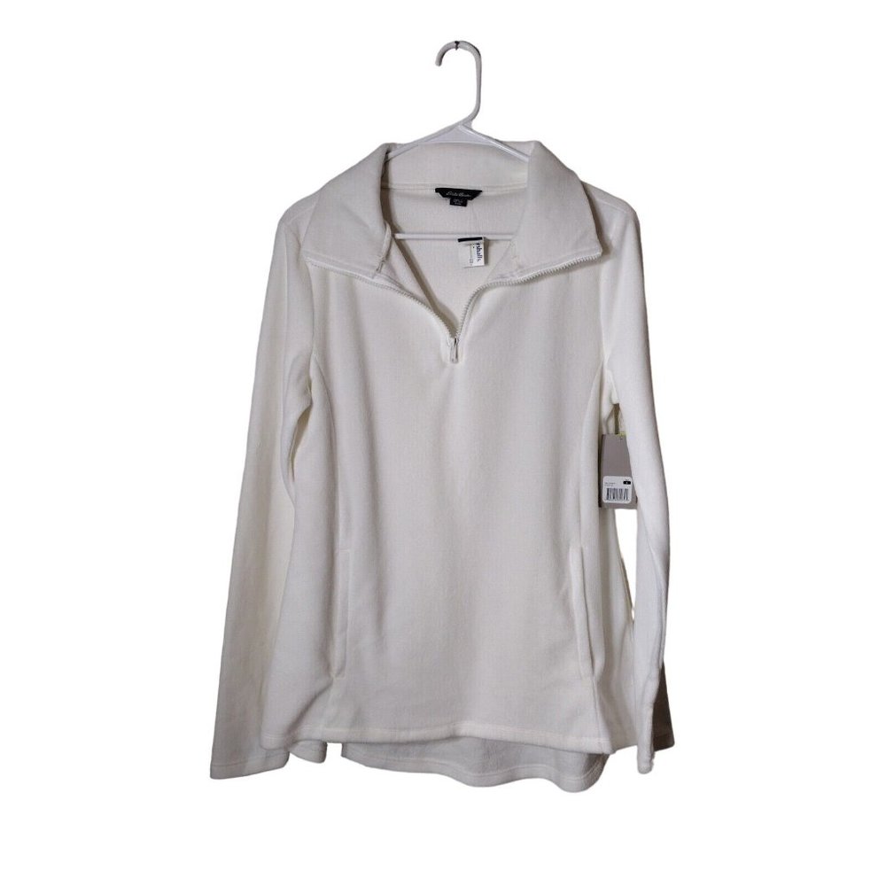 Eddie Bauer Sweater Womens Small Pockets Long Sleeve Ivory Thumb Holes